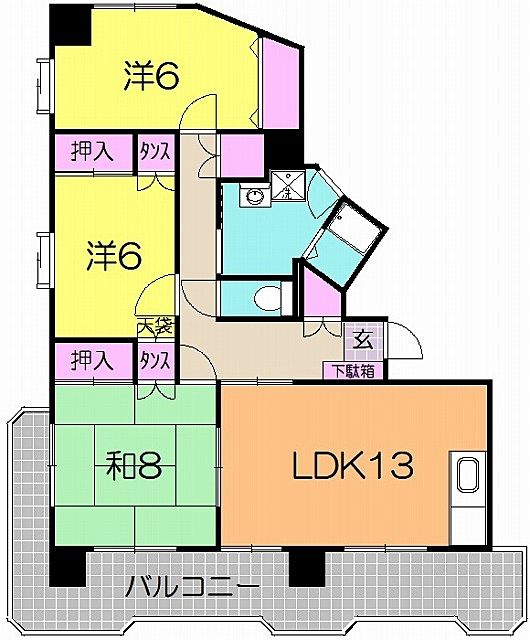 コンフォート木田 304号室 間取り 宮城県仙台市太白区 西多賀 賃貸マンション 間取り